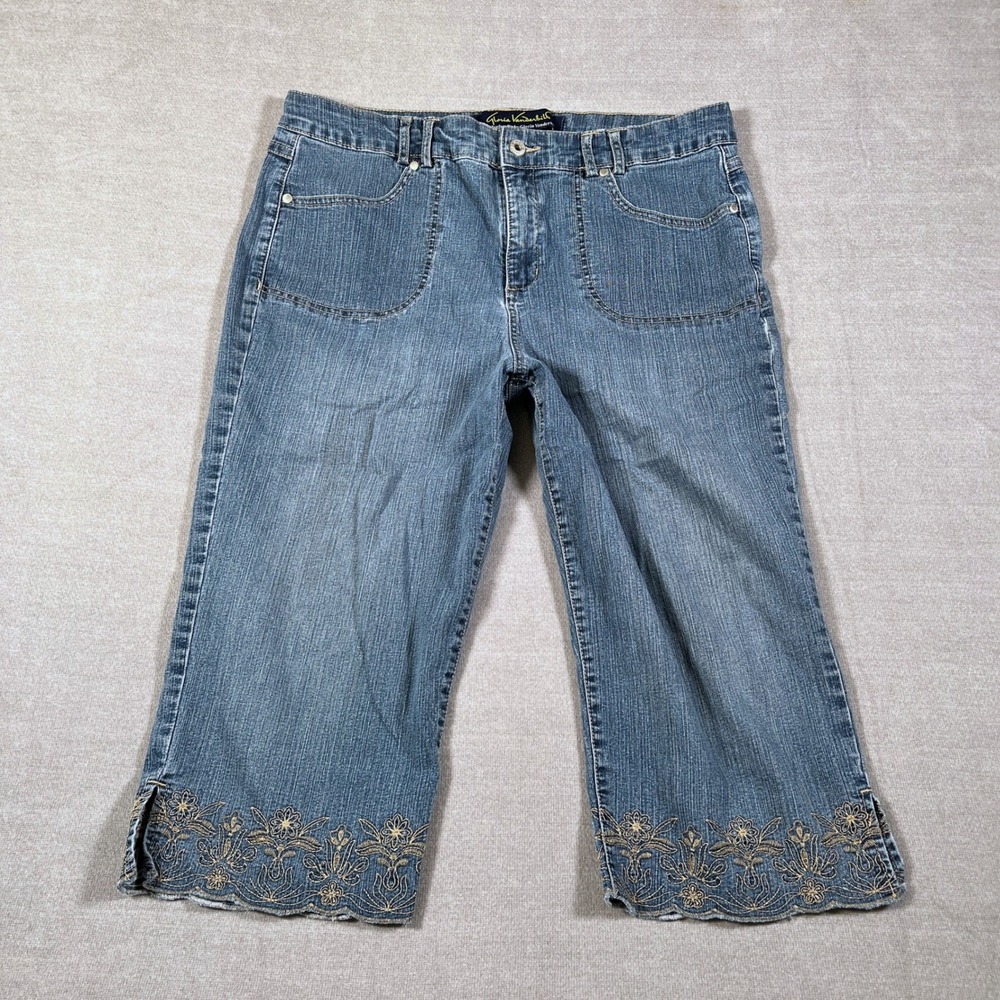 Gloria Vanderbilt The Perfect Fit Embroidered Mid Rise Capri Jeans Wmns 16 Blue